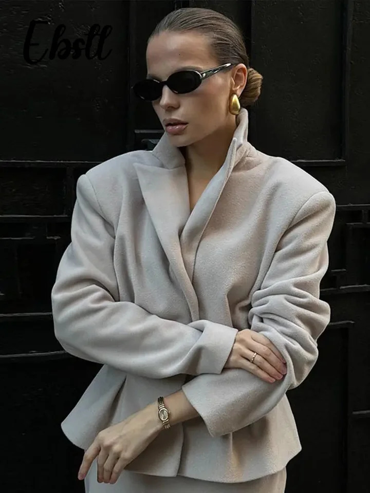 Slim Woolen Blazer Coat Skirts Set Women Grey Lapel Hidden Buckle Coats Hip Package Long Skirt 2025 Female Elegant Outfits 250530