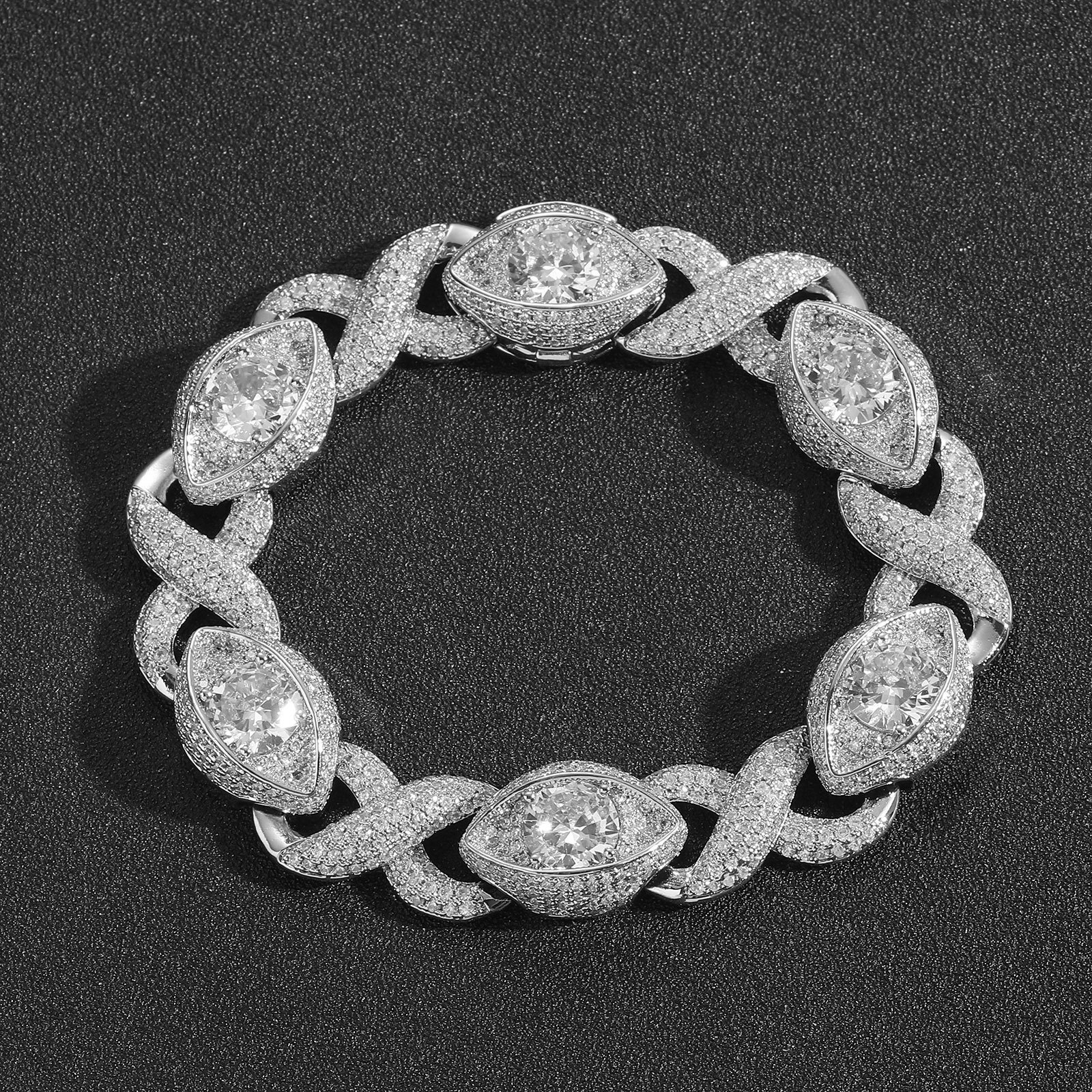 Hip hop 15MM infinite eyes 8-character Cuban chain with micro inlaid Moissanite personalized street niche hip-hop mens bracelet moissanite