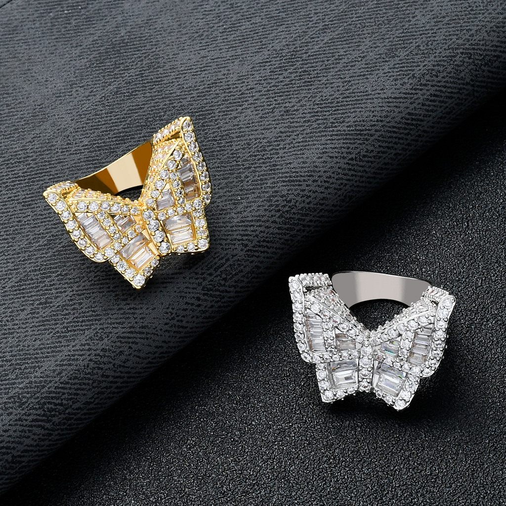 New micro inlaid Moissanite butterfly ring Street exaggerated mens and womens ring hip hop ring moissanite