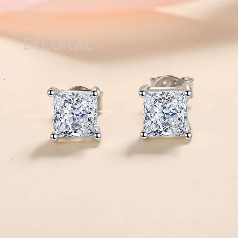 Wholesale Jewelry D Color Fine 925 Sterling Silver Stud Earrings Princess Cut 1.2/2/4ct Vvs1 Moissanite Earrings for Women