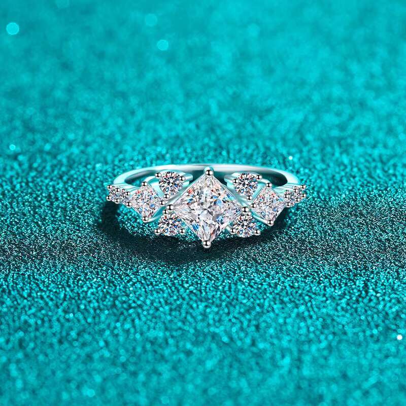 Moissanite Wholesale Premium square Diamond Ring 925 Sterling Silver for Women Wedding Fashion Jewelry Gifts