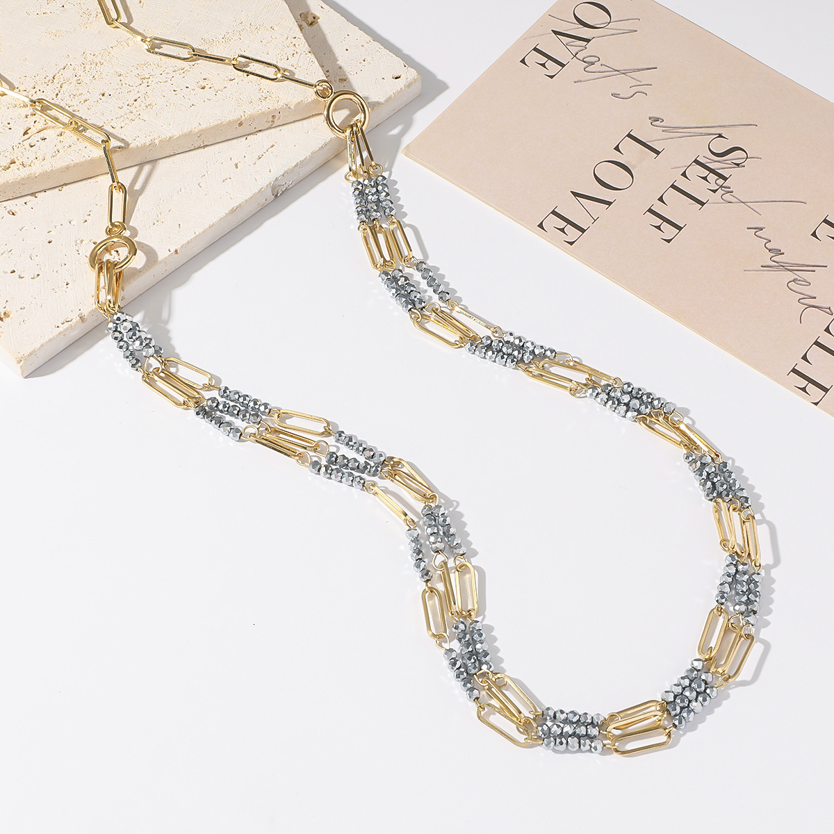 Multi layer crystal necklace, new handmade design, copper collarbone chain, personalized necklace