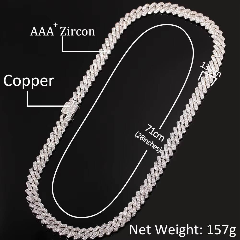 Hip Hop 13MM Gold Plated k Chain Ice Out Cubic Zirconia Cuban Pendant for Men