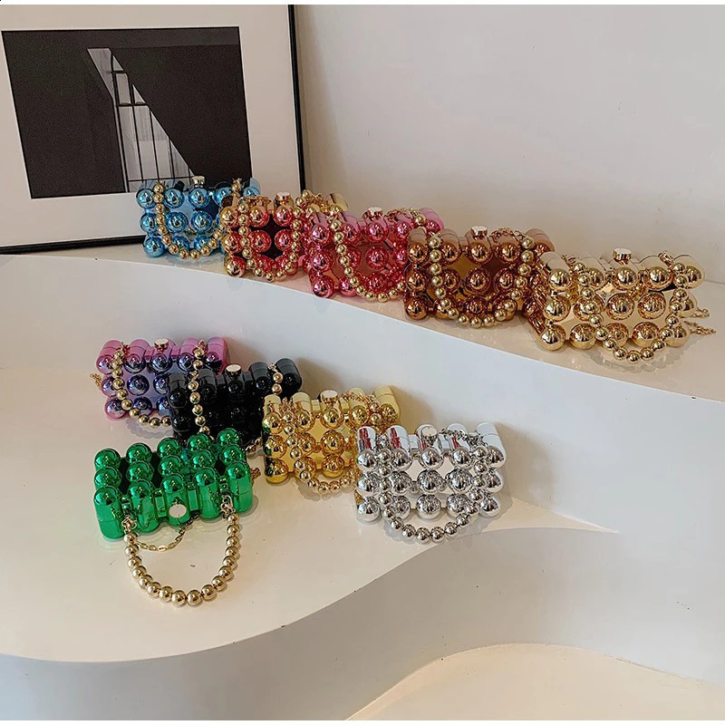 Gold Beaded Chain Banquet Purse Acrylic Cake Box Bag Women Niche Creative High-end Elegant Shoulder Handbag 250528