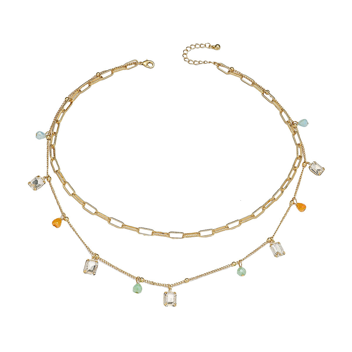 tassel crystal double-layer necklace, collarbone chain, versatile for women's temperament