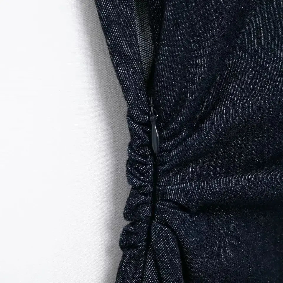 TRAFSHE Sleeveless Denim Long Dress Women Bodycon Tank Midi Dress Woman Summer Ruched Button Up Casual Dresses For Lady 250529