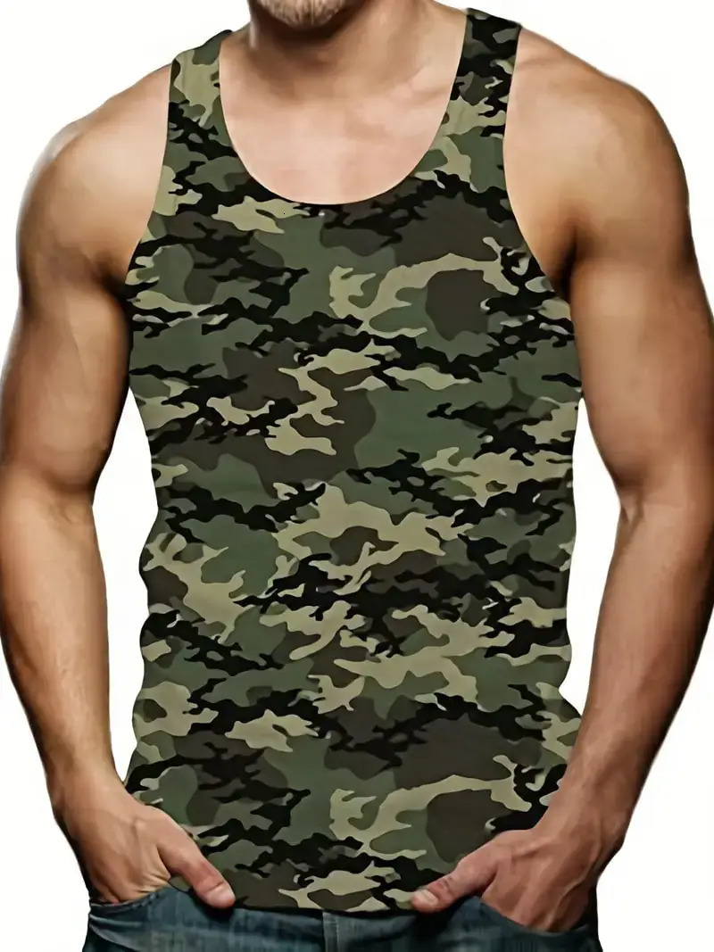 Summer Camuflage Stampa Tops 3D Tops Per Uomini Casual Hip Hop Streetwear Gytness Fitness Fitness Summer Sport Sport Sleeveless Top 250530 250530-image