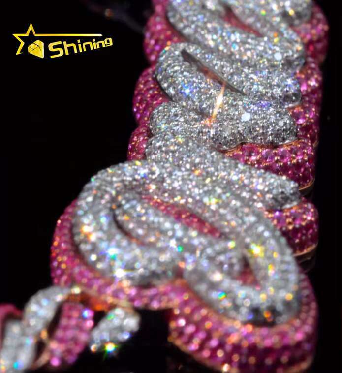 New Arrivals Natural Earth Mined Diamonds 925 Sterling Silver Custom Pink Moissanite Letter Pendant Diamond Cuban Chain Necklace