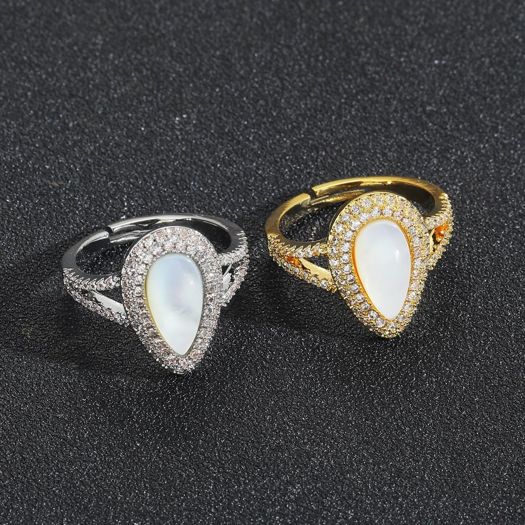 High-End Sense Ring for Women Unique Niche Ring Copper Micro-Inlaid Moissanite Shell Open Ring Trendy Womens Jewelry moissanite