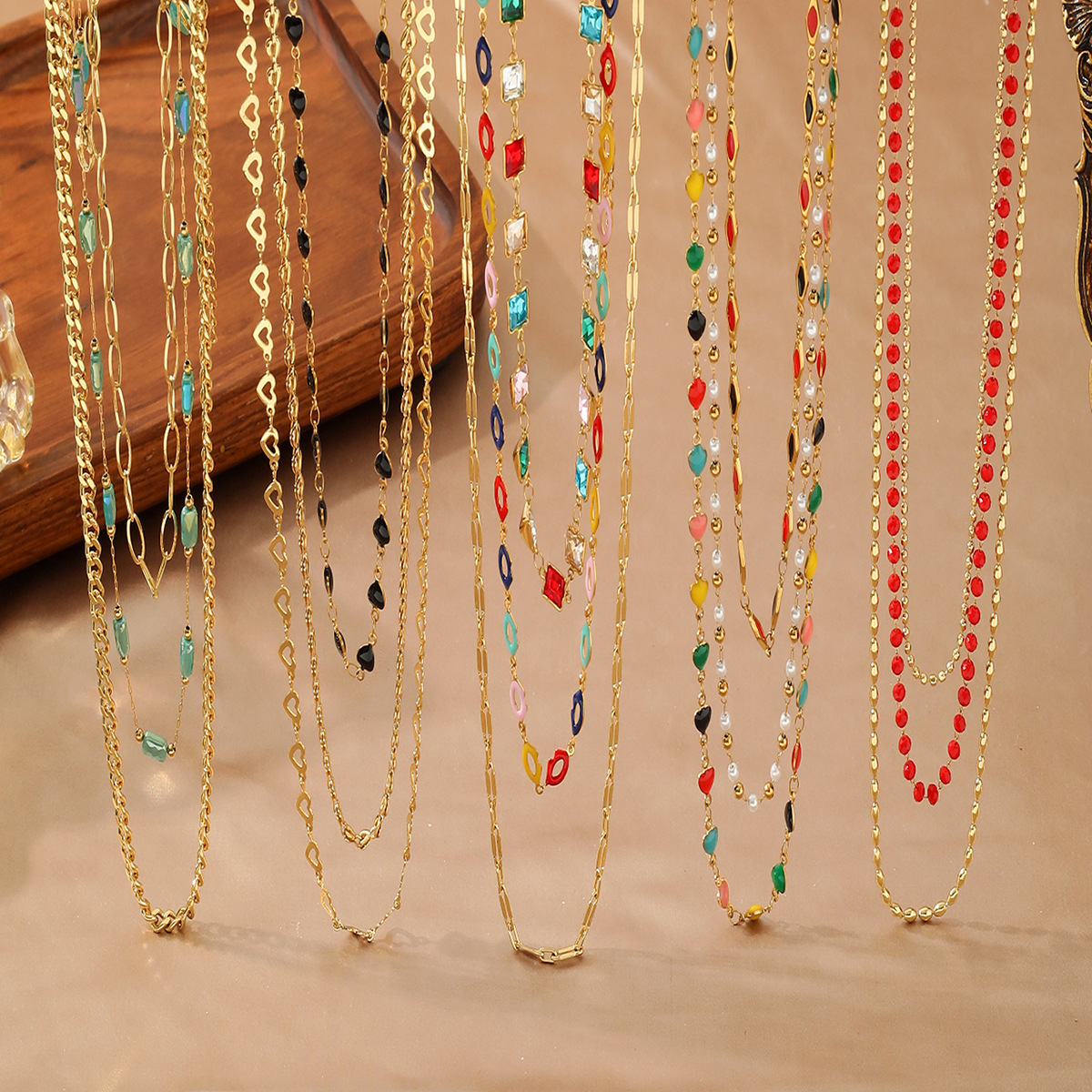 Hot Selling Jewelry Double Layer Fashion Ins Non-Fading Versatile Queen Necklace Glass Beads Exquisite Clavicle Choker