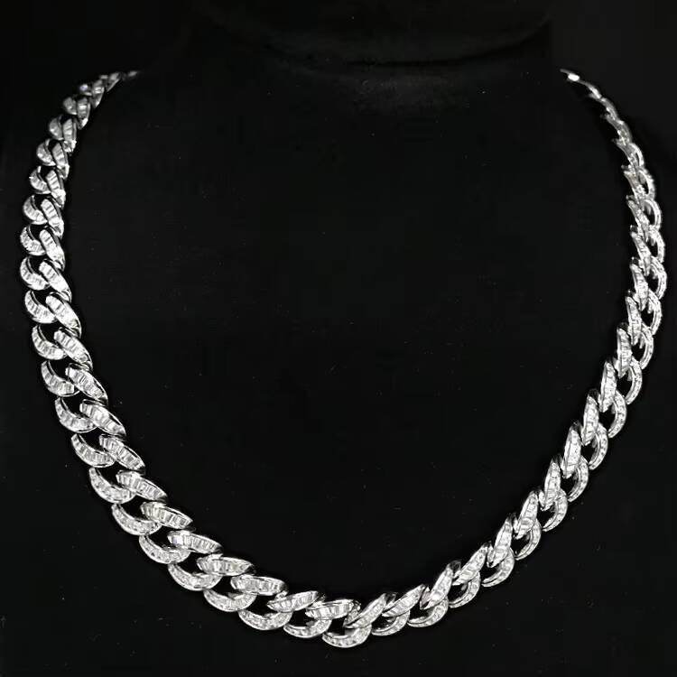 Hip hop Sier Jewelry Iced Cuban Chain Necklace