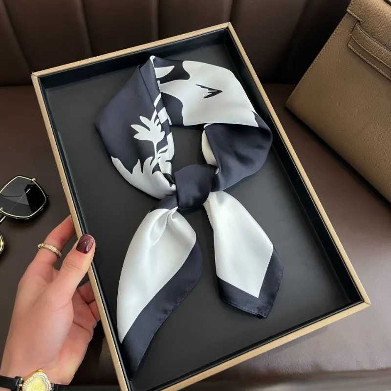 68cm Literary Flower Scarf Womens Spring and Summer New Imitation Silk Scarf High-end Fashion Versatile Headscarf Shawl W250602