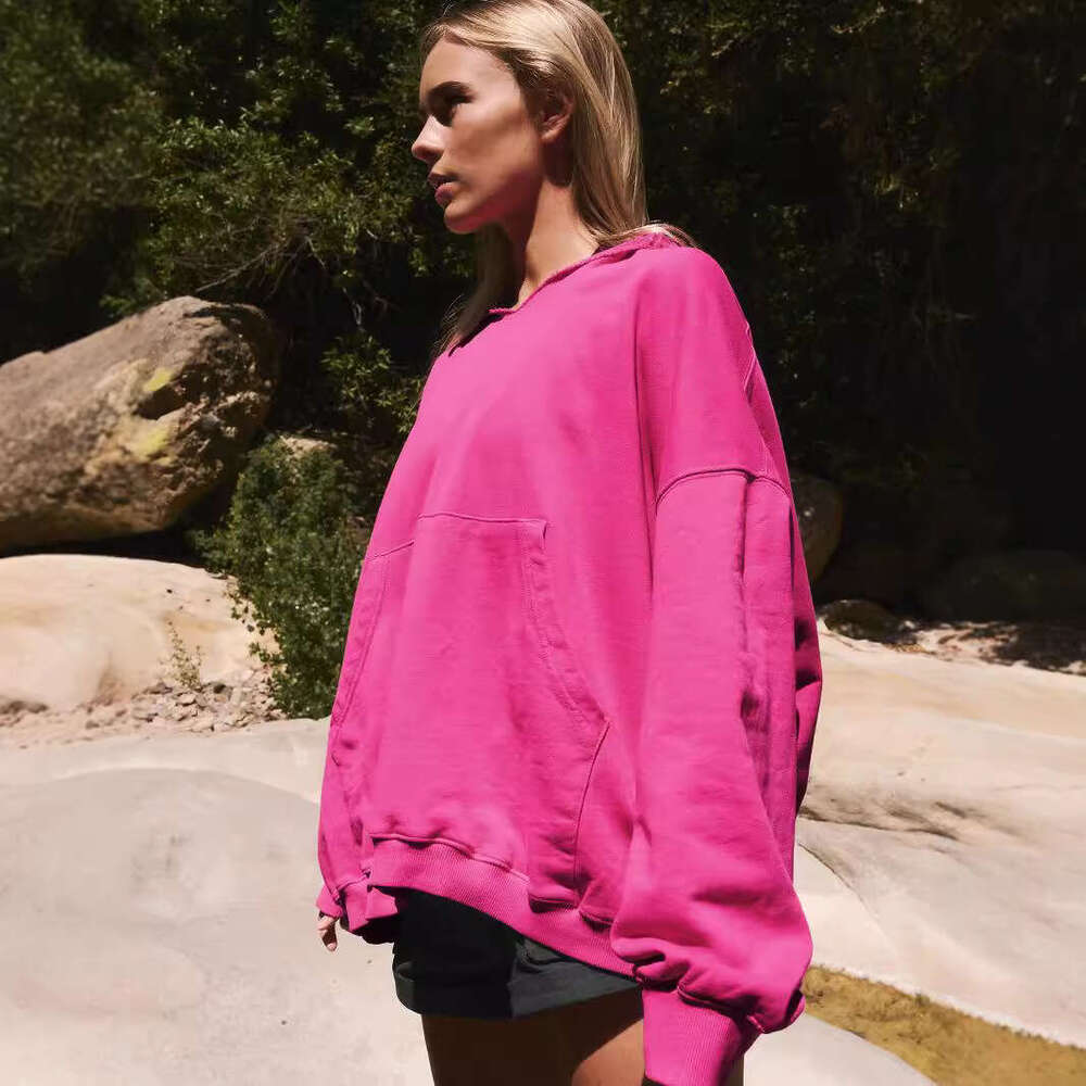 Loose Casual Long Sleeve Sweatshirt Sports V-neck Autumn Winter Cool Fashion Pocket Versatile Solid Color Hoodie