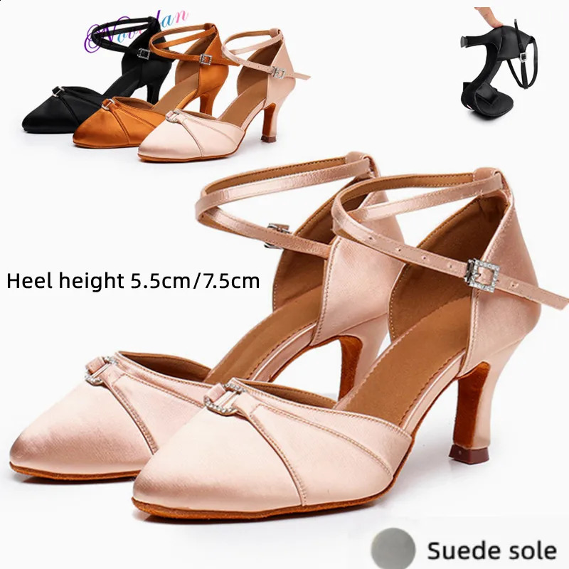 Women Dance Shoes For Girls Ladies Latin Ballroom Dance Shoes Satin Professional Salsa Tango Party High Heels 5.5cm/7.5cm 250528