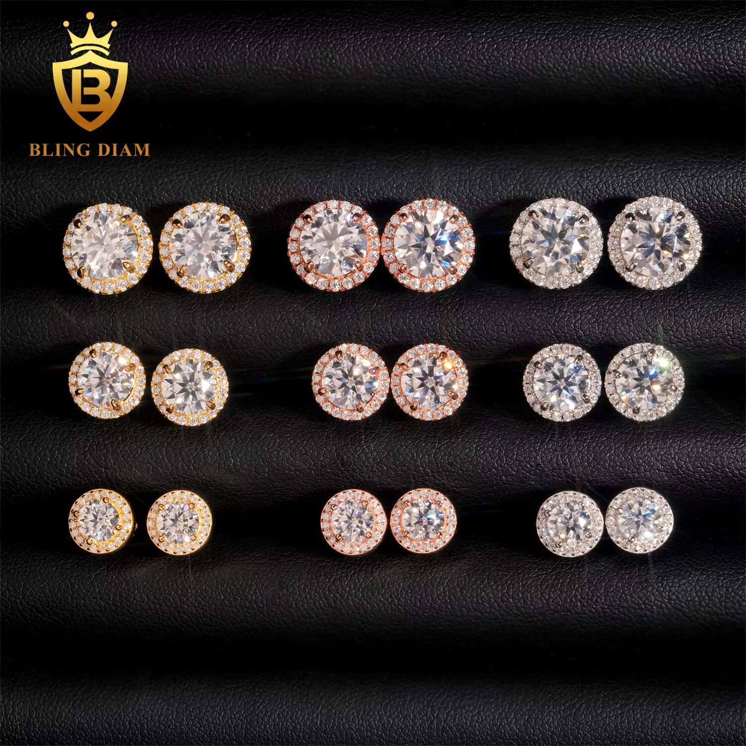 Wholesale Price 925 Silver Moissanite Earrings Brilliant Cut D VVS with Diamond Tester 8mm 9mm Stud Earrings for Women