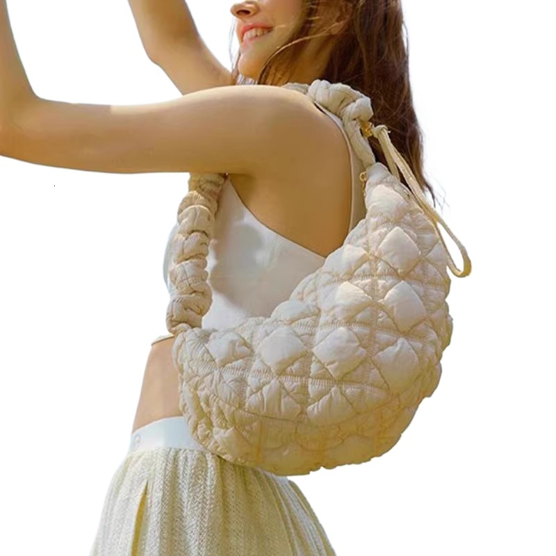 designer Niche Lightweight Soft Korean Cloud Bag Bubble Pleated Down Bag Underarm Drawstring Single Shoulder Crossbody Dumpling Bag