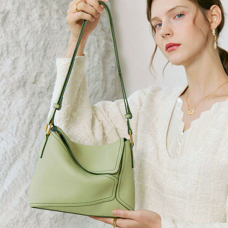 Women s New Genuine Leather Single Shoulder Crossbody First Layer Cowhide Geometric Tote Green Bag