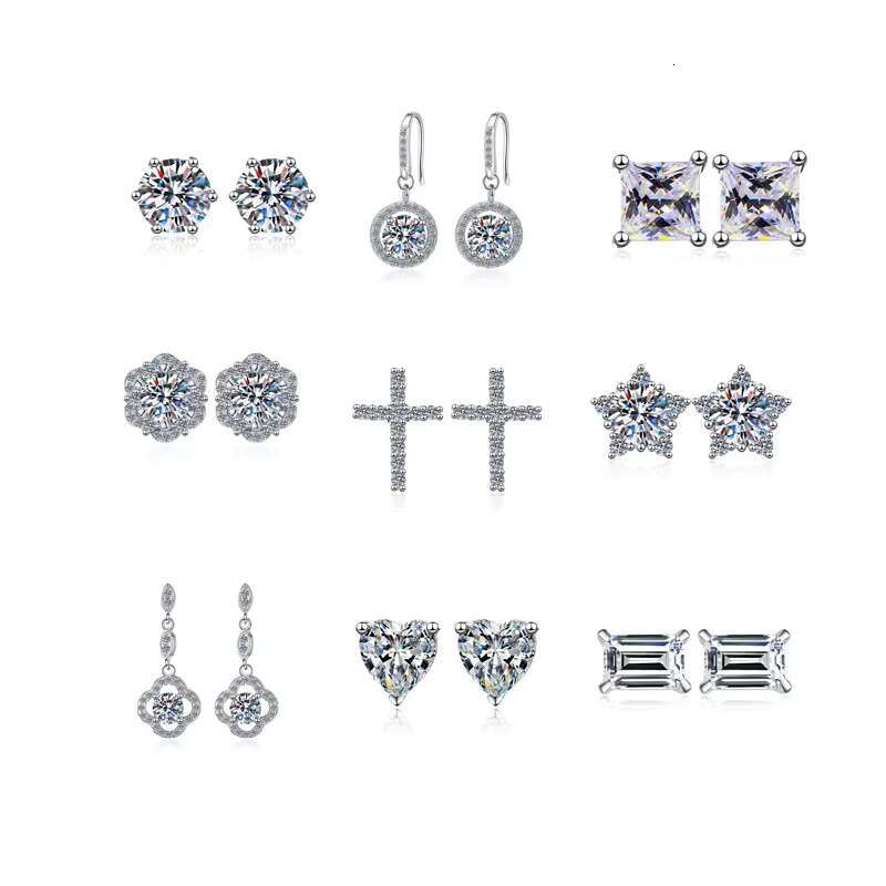 4 Prongs 0.5 1 1.5 2 CT Round Moissanite Vvs Diamond Stone Screwback Stud Drop Earrings