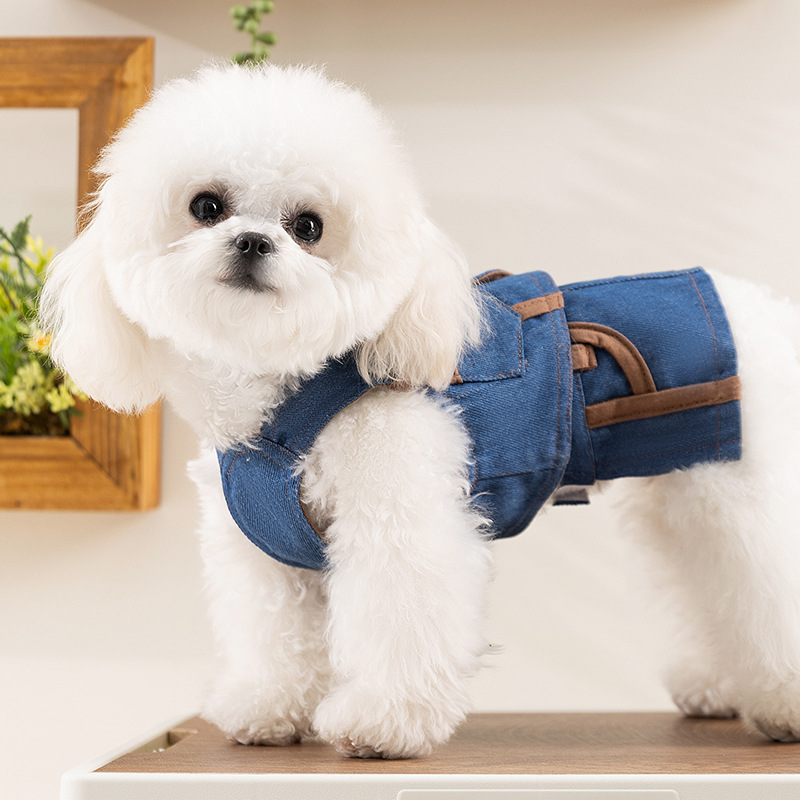Dog Splicing Denim Skirt for Small Dogs Girl Dog Vest Skirt with Four Pockets Puppy Skirt Summer Dog Clothes Outfits Breathable Yorkies Dog Clothes XS