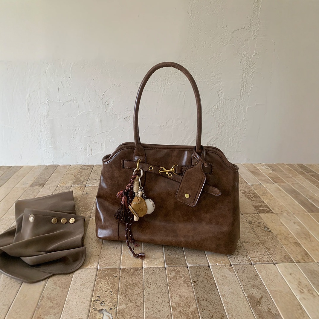 designer Vintage Lazy Style Briefcase Bag for Women, Large Capacity, Textured, Versatile, Simple, Niche Design, Handheld and Shoulder Tote Bag