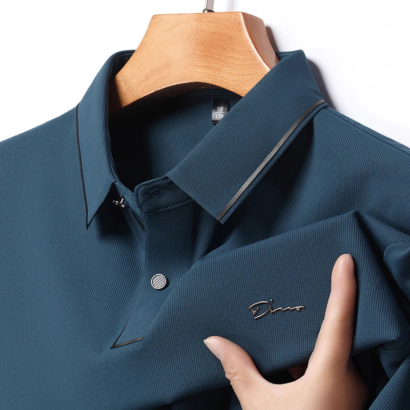 Summer Ice Silk Seamless Breathable Polo Shirt Mens Short Sleeved Letter Embroidery Casual Lapel T-shirt 250529