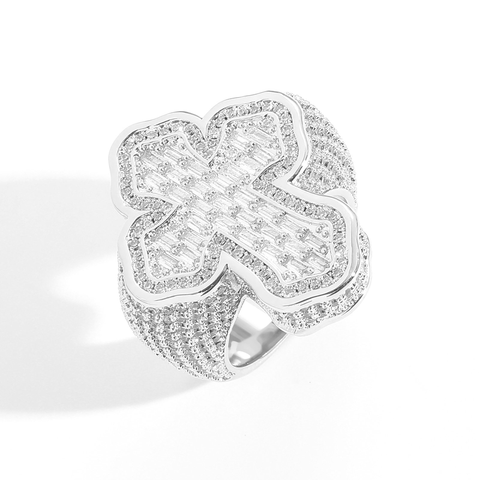 Hip hop ring personalized cross ring micro inlaid T-shaped Moissanite mens ring creative niche fashion accessory moissanite