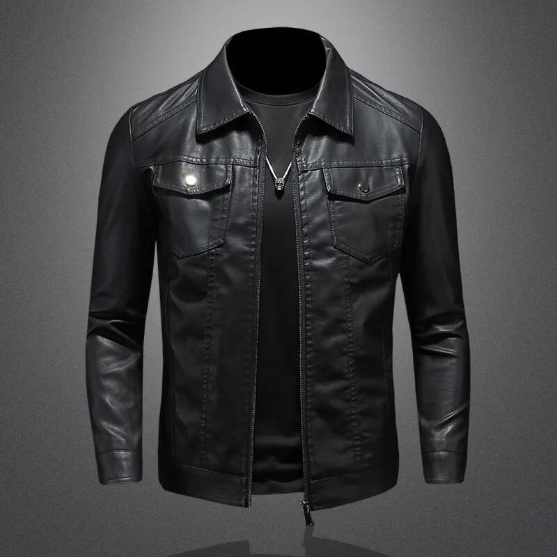 Men's Lapel Jacket Autumn Oversized Slim Motorcycle Riding Suit Winter Thickened PU Leather Waterproof Work Clothes