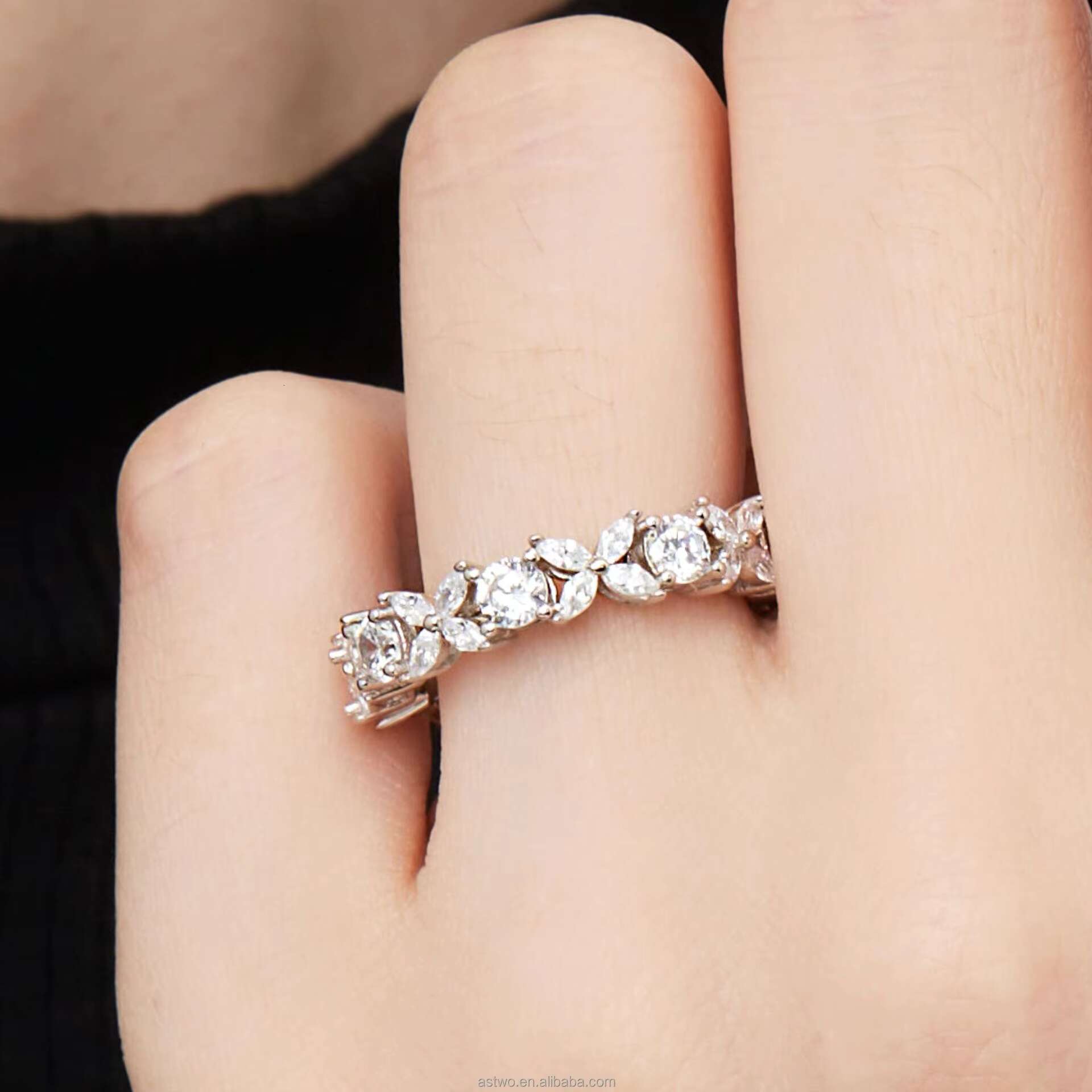 Moissanite Stones Eternity Ring Jewelry 18K Gold Plated S925 Sterling Silver Hiphop Style Rings Moissanite Diamond Ring