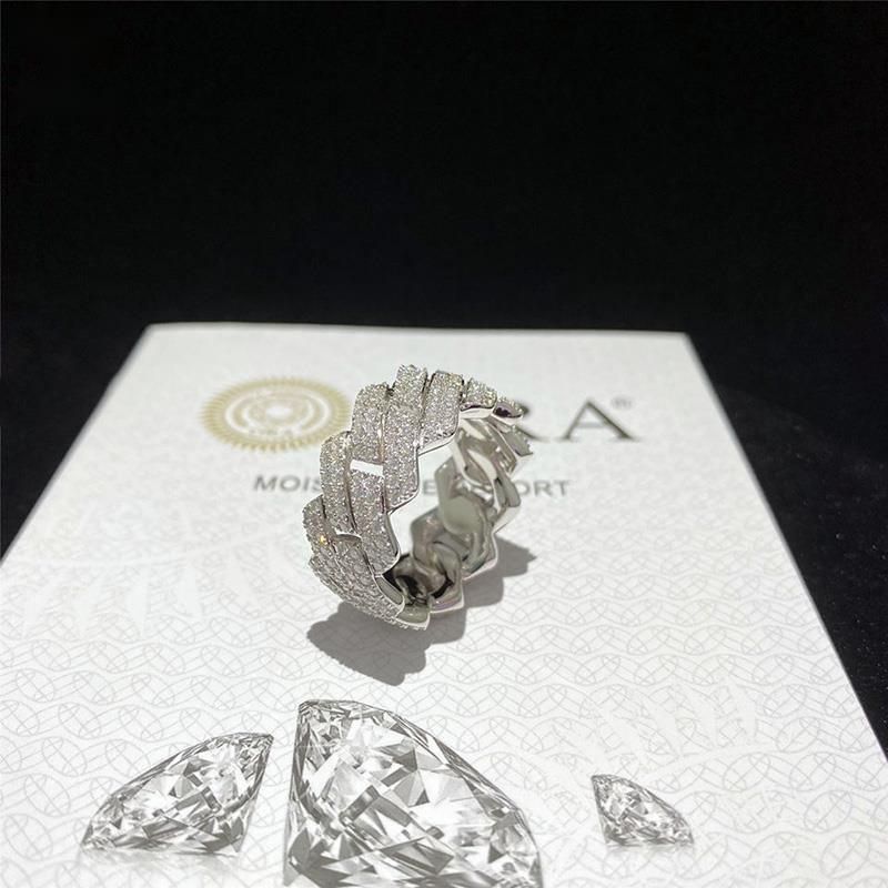 Custom Fashion Design Cuban Ring VVS Moissanite 925 Sterling Silver Hip Hop Ice Out White Gold Jewelry Gift for Men