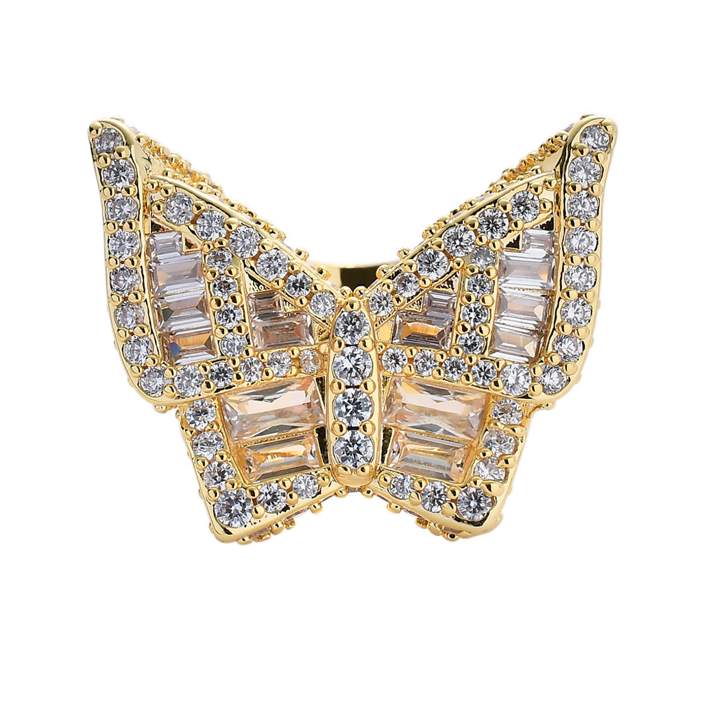 New micro inlaid Moissanite butterfly ring Street exaggerated mens and womens ring hip hop ring moissanite