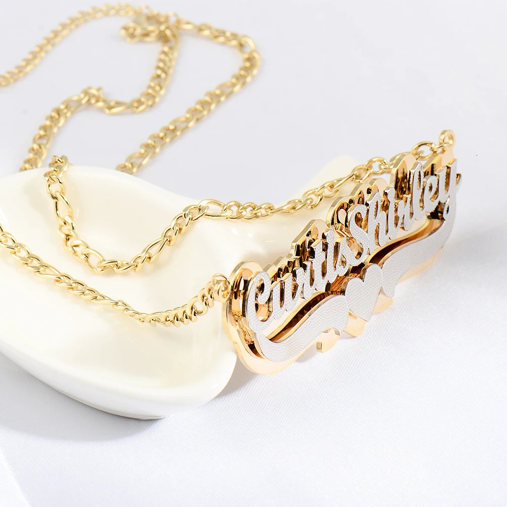 Stainless Steel Name Necklace Double Words Personalized Name with Heart Necklace Duble Color Playered Personalized Name Jewelry 250529