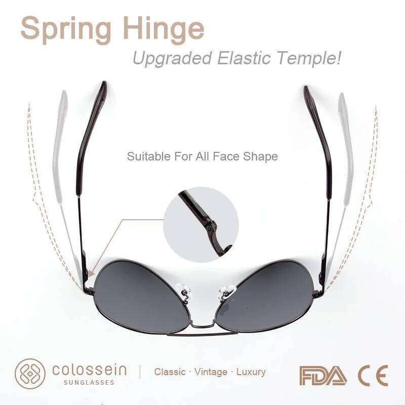 COLOSSEIN Polarized Metal Pilot Sunglasses Women Brown Lens Fashion UV400 Classic Men Eyewear Vintage Glasses designer bag