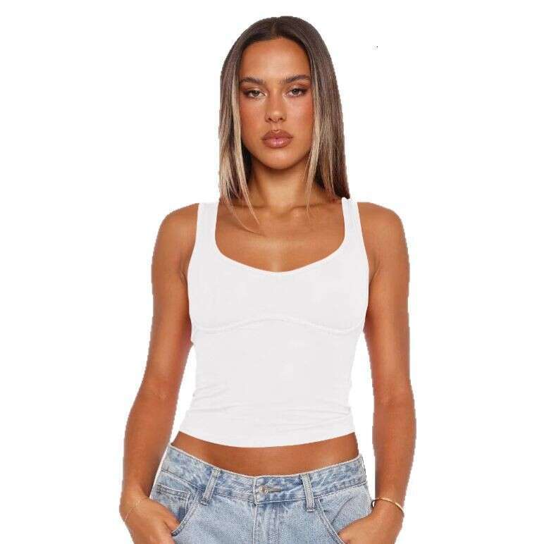 2025 Street Style Solid Color New Vest Sexy Sleeveless Slim Fit Crop Top Summer Y2K Small V-neck 1062