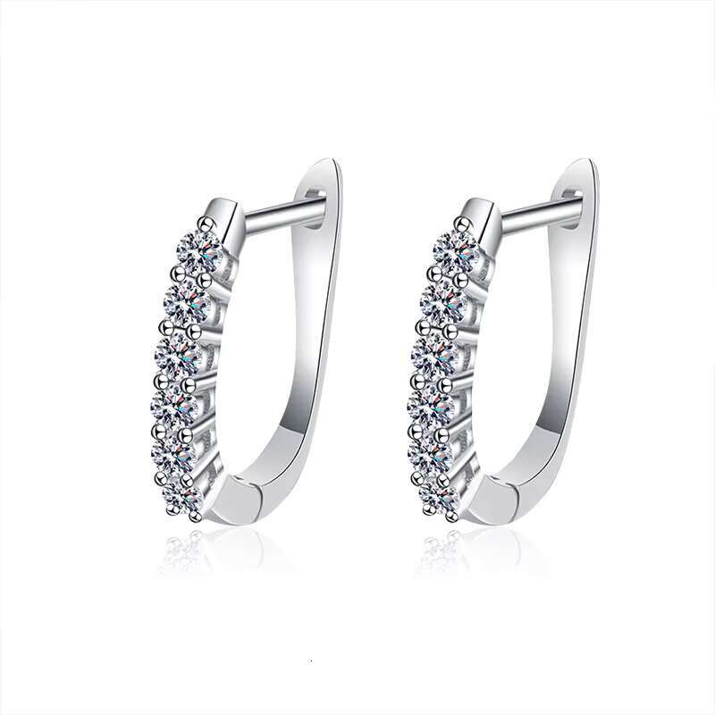 High-End 925 Sterling Silver Moissanite U-Shaped Earrings DIY Jewelry with Single Row Diamond Inlay Versatile Simple Stud Design