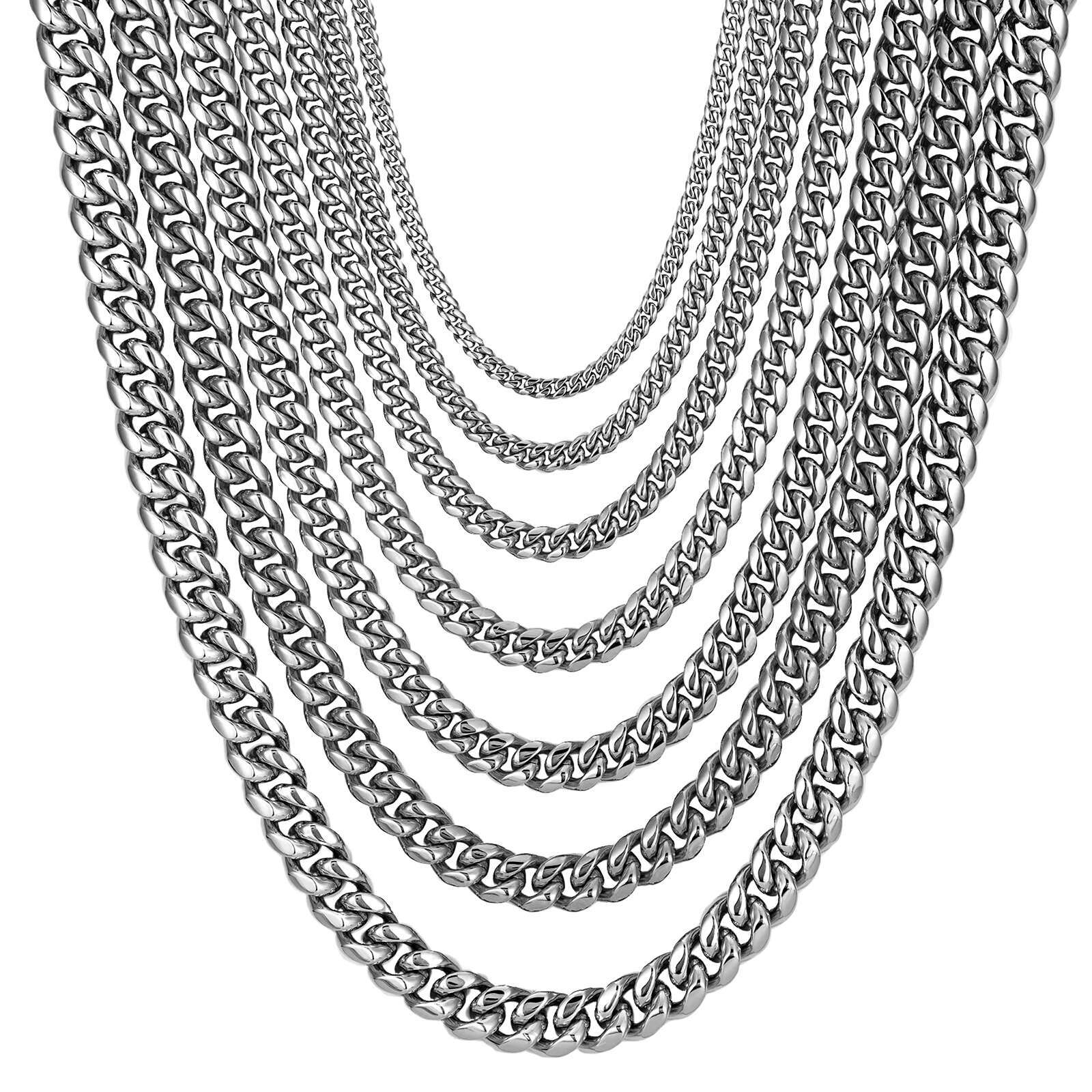 Mens Stainless Steel 18K Gold Filled Cuban Chain Necklace New Design with Safe Lock Hip Hop Style Silver Link Chain