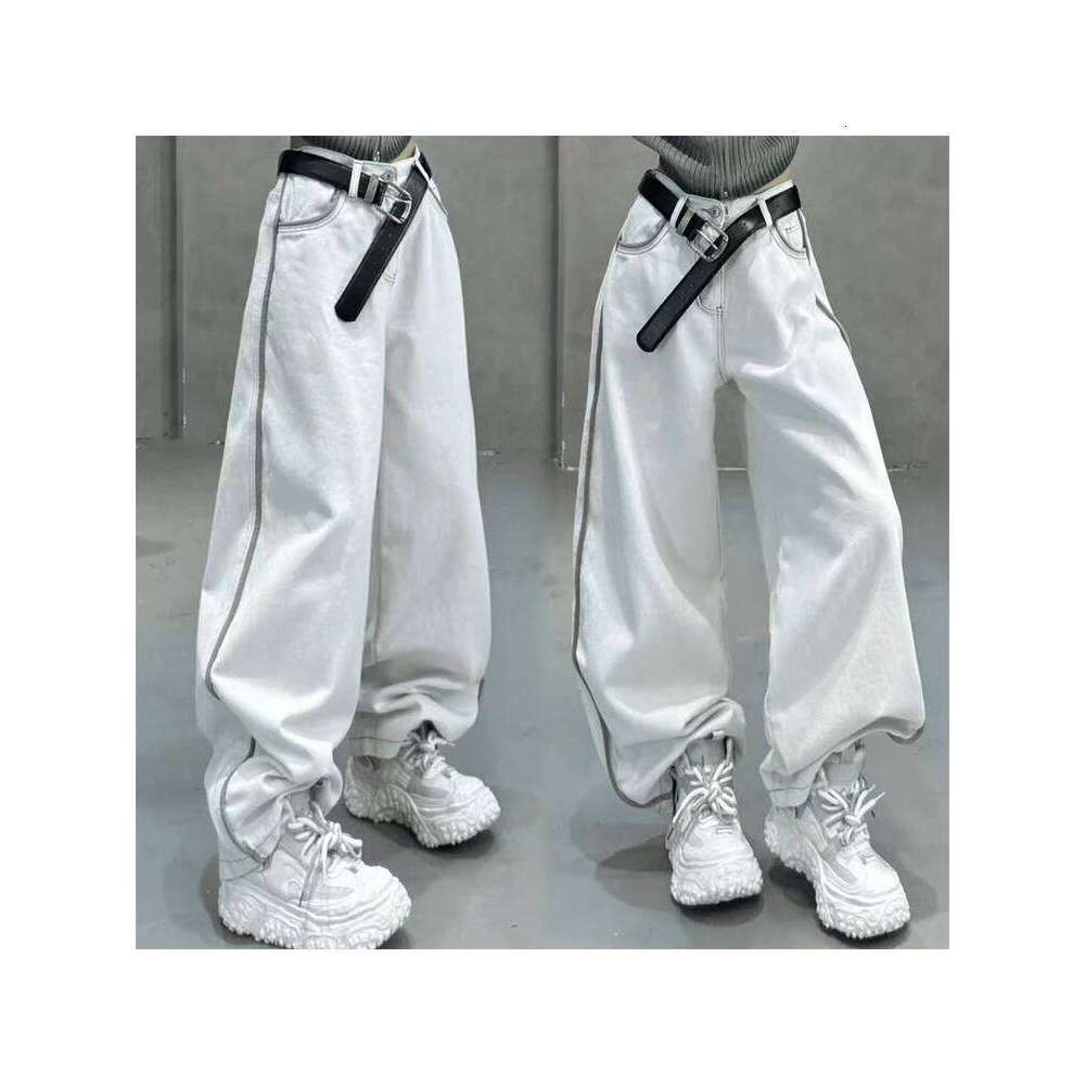 2025 NEW Splicing White High Street Straight Leg Fashion Y2k Style American Spring Oversized Women's Loose Jeans