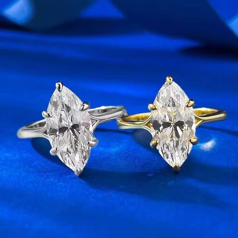 High Quality 925 Sterling Silver Womens Wedding Ring 3ct Marquise Cut D Color Moissanite 7*14mm Full Moissanite Jewelry