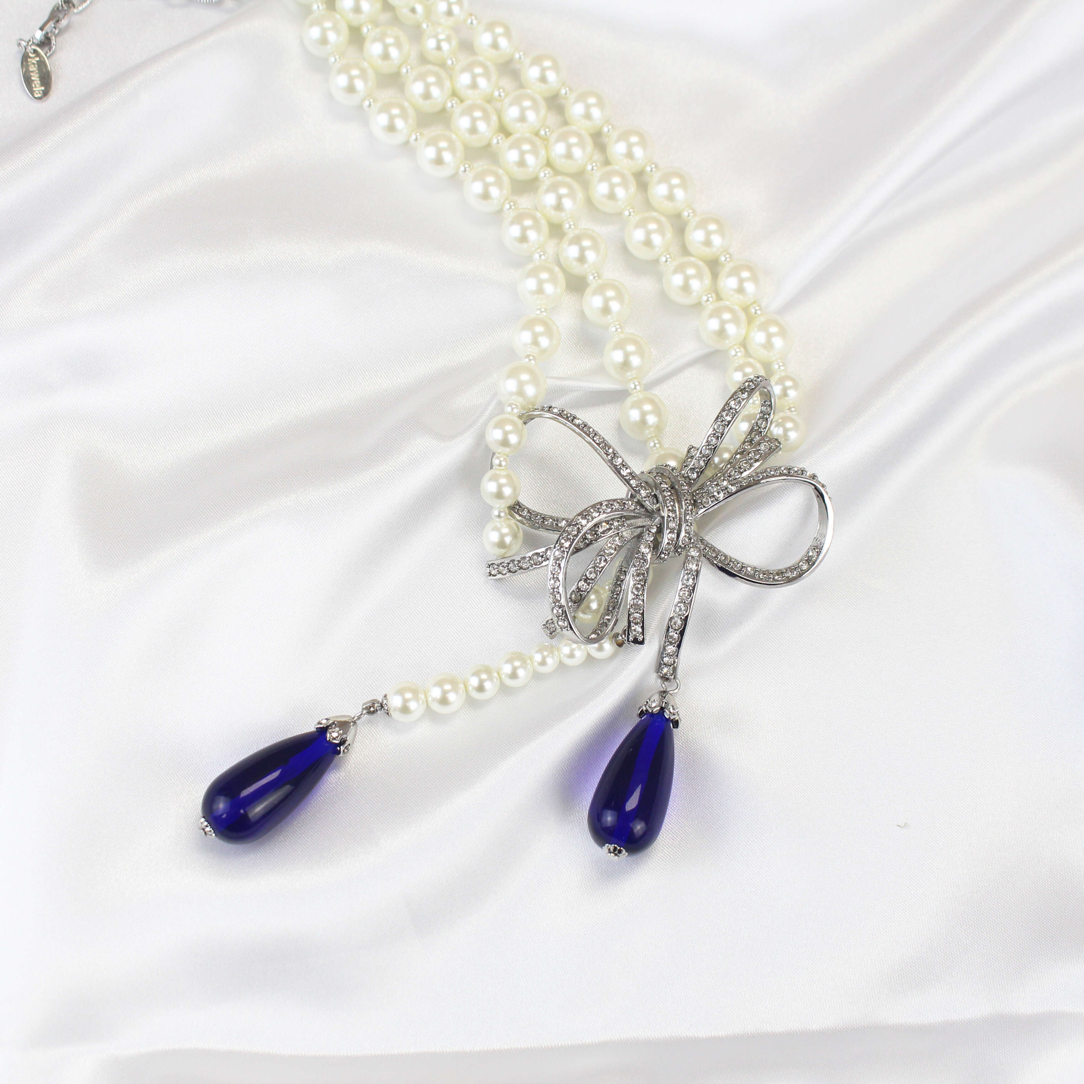 Simple Design Large Moissanite Rhodium Plated Pearl Necklace Earrings Jewelry Set Fashionable Plexiglass Pendant Included