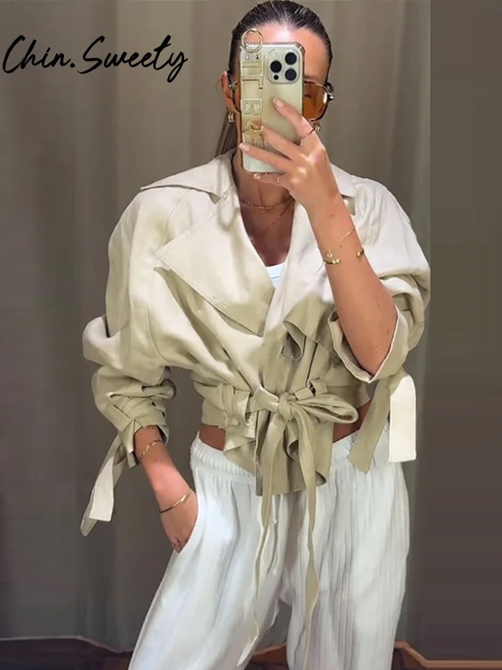 Urban Belt Patchwork Women Jacket Street Solid Lapel Long Sleeve Female Outwear 2025 Spring Autumn Elegant Lady Streetwear 250530