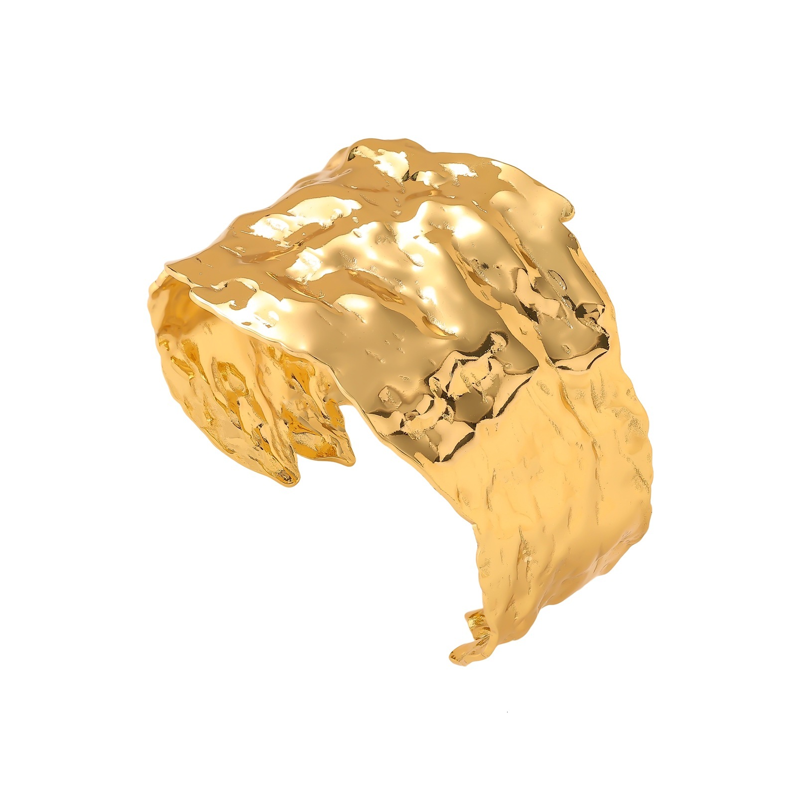 New Gold Stainless Steel Wood Grain C-Shaped Wrinkled Niche Design Style Fashion Bracelet