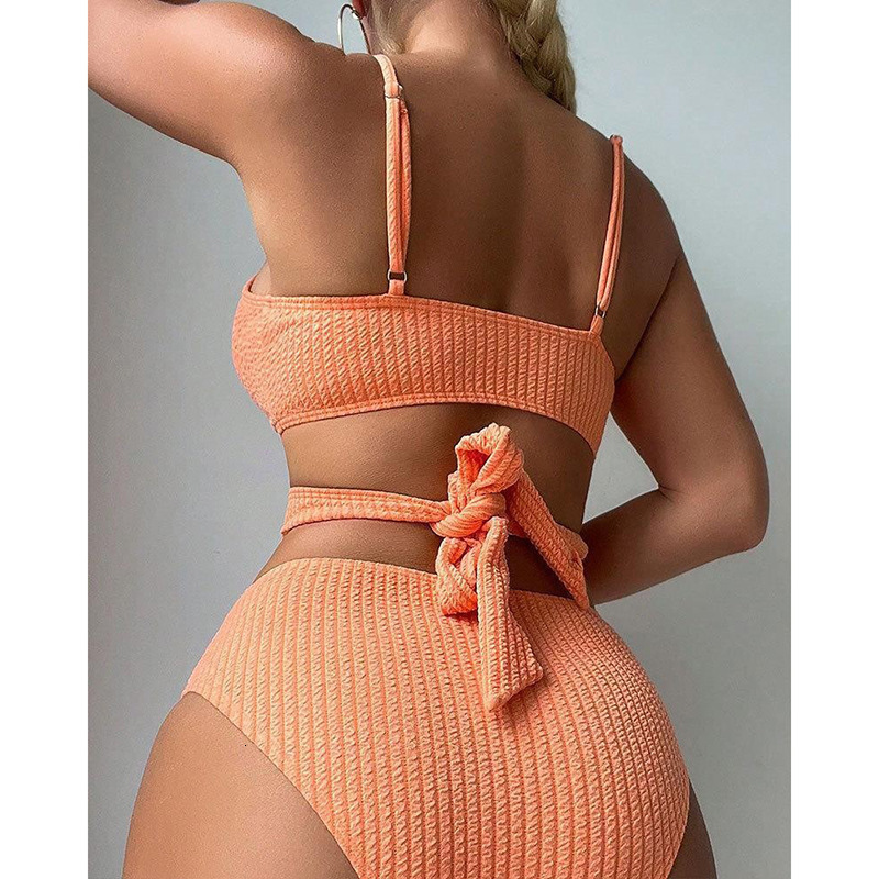 Outdoor Summer Beach Sexy Women Free Shipping 2025 New Designer Shoes Bikini 2025 New Solid Color Lace Up Split Swimsuit Women's Suspender Bikini
