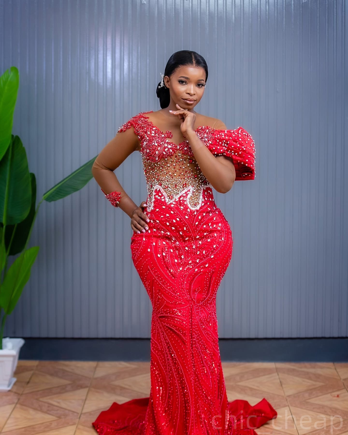 Red Mermaid Prom Dresses 2025 Crystals Full Sleeves Sequined Evening Formal Party Second Birthday Engagement Gowns Plus Size Dress For Special Occasio