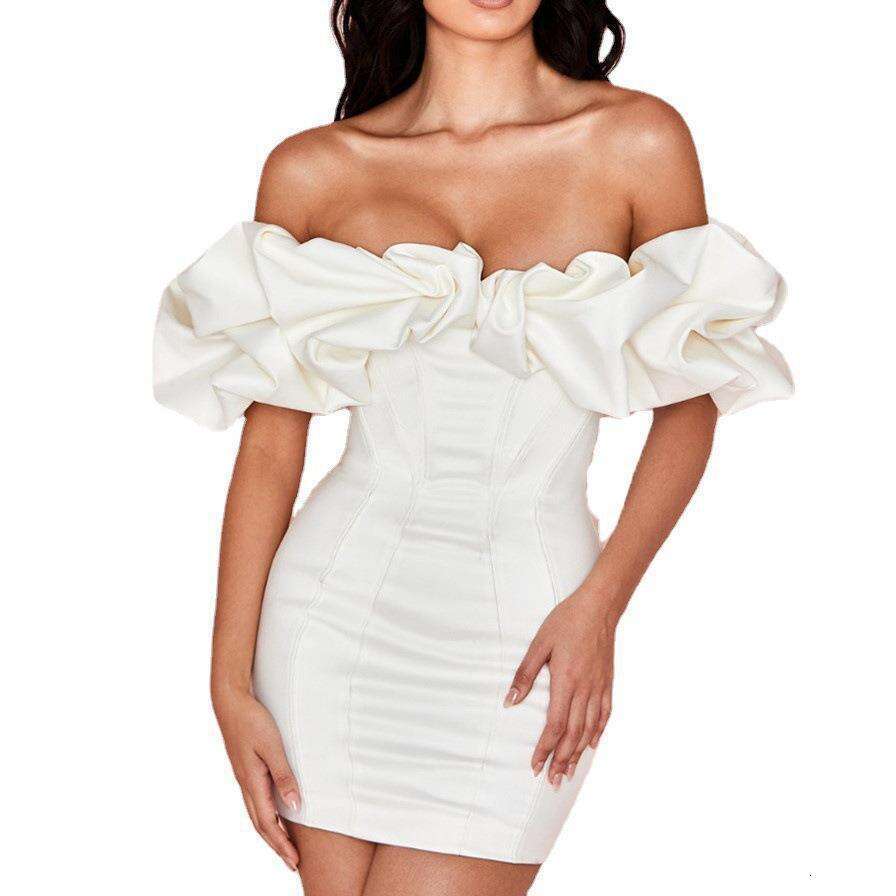 Sexy dress design with waist bag, buttocks, short skirt, strapless, one shoulder, fishbone, ruffle edge dress, versatile and trendy new style for 2025