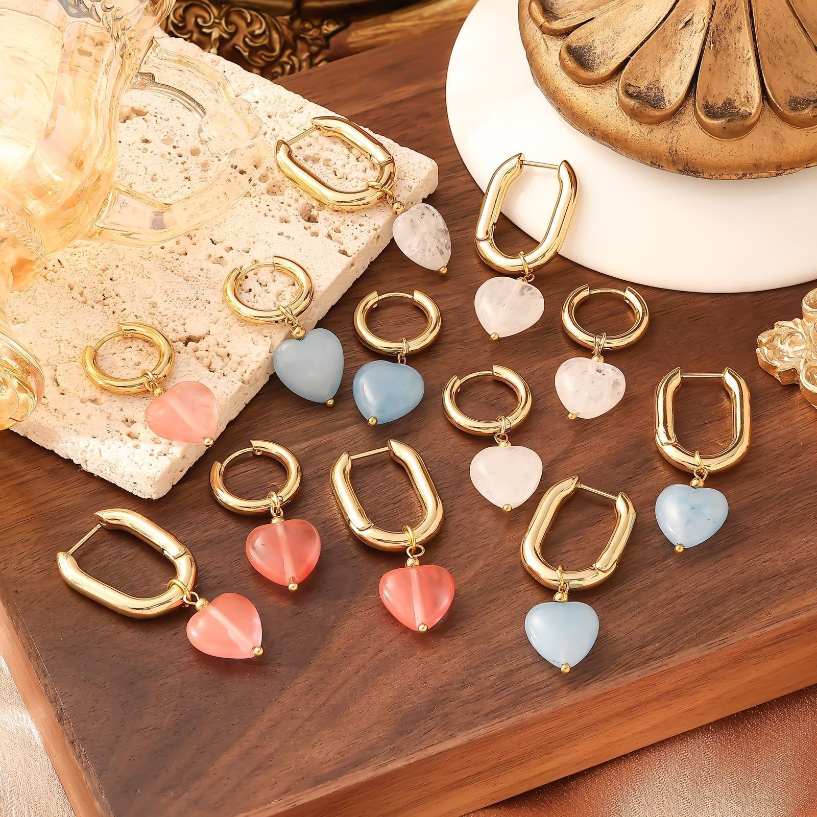 Gold Stainless Steel Hoop Colorful Earrings Jewelry