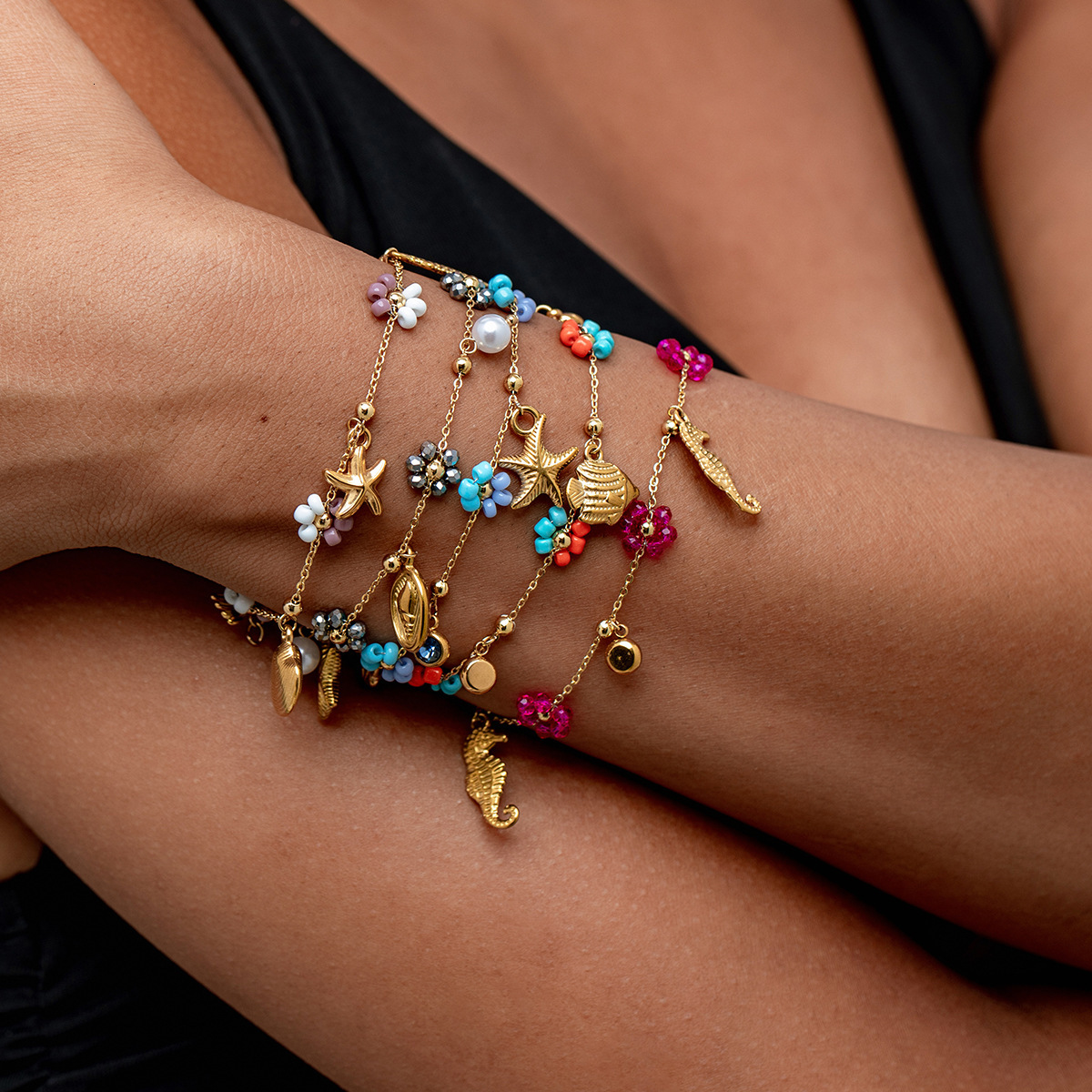 Trendy Fashion Style Stainless Small Bracelet Necklace New Jewelry Set Titanium Steel Flower for Women