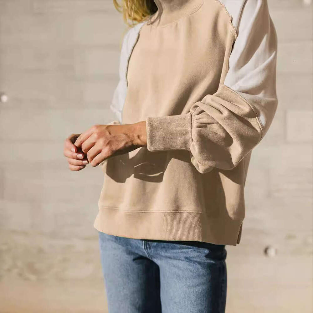 Hot Selling Women's Clothing Color-Block Design Lantern Half-High Collar Long Sleeve Sweatshirt Casual Commuter Women