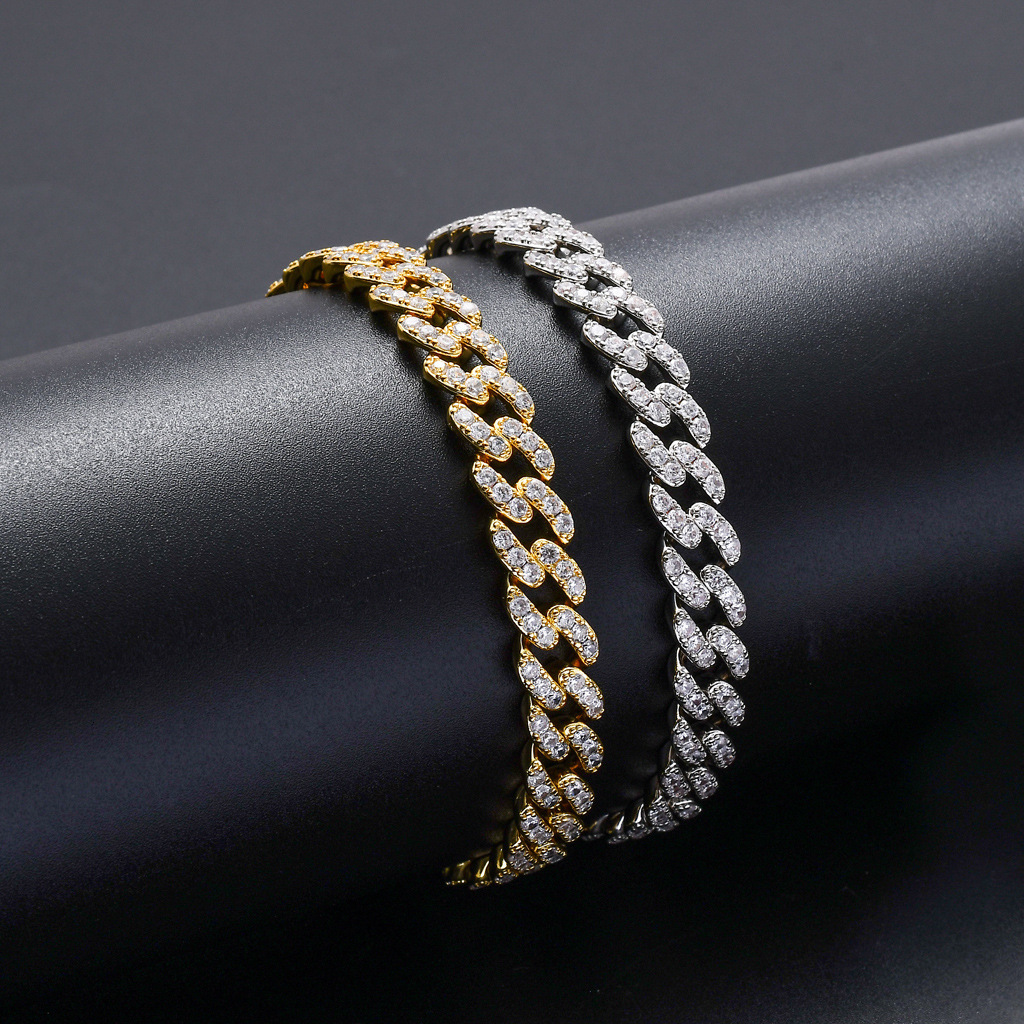 Hip Hop Bracelet 9mm Single Row Moissanite Cuban Chain Mens and Womens Bracelet Personalized Simple Hip Hop Accessory moissanite