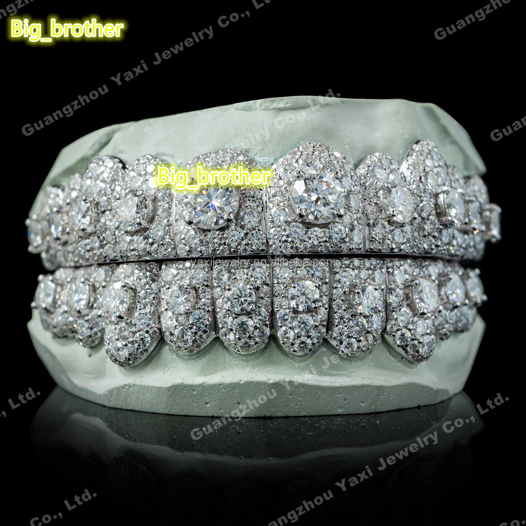 Custom S925 Silver 10K 14K 18K Solid Gold Deep Cut Iced Out VVS Moissanite Lab Natural Diamond Teeth Grillz for Men Women