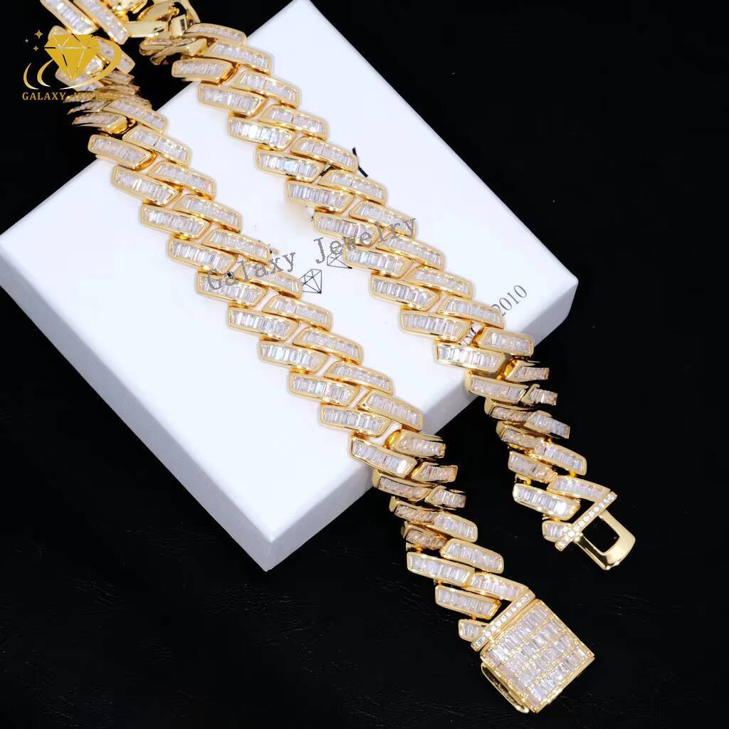 Hiphop Style 1 Row Miami 20 22 24 26 Inch Pure Sier 6mm Long Stick Mossianite Cuban Chain