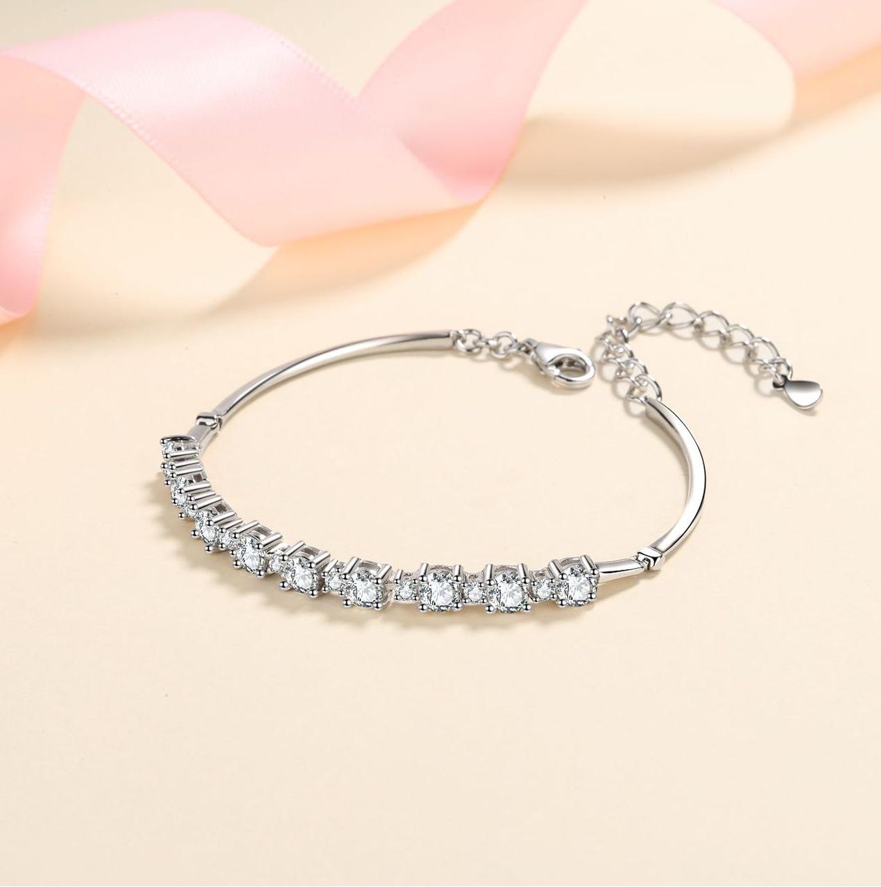 S925 Silver Bracelet for Women with D-Color Moissanite Stones, Elegant Channel Set Design for a Timeless Look
